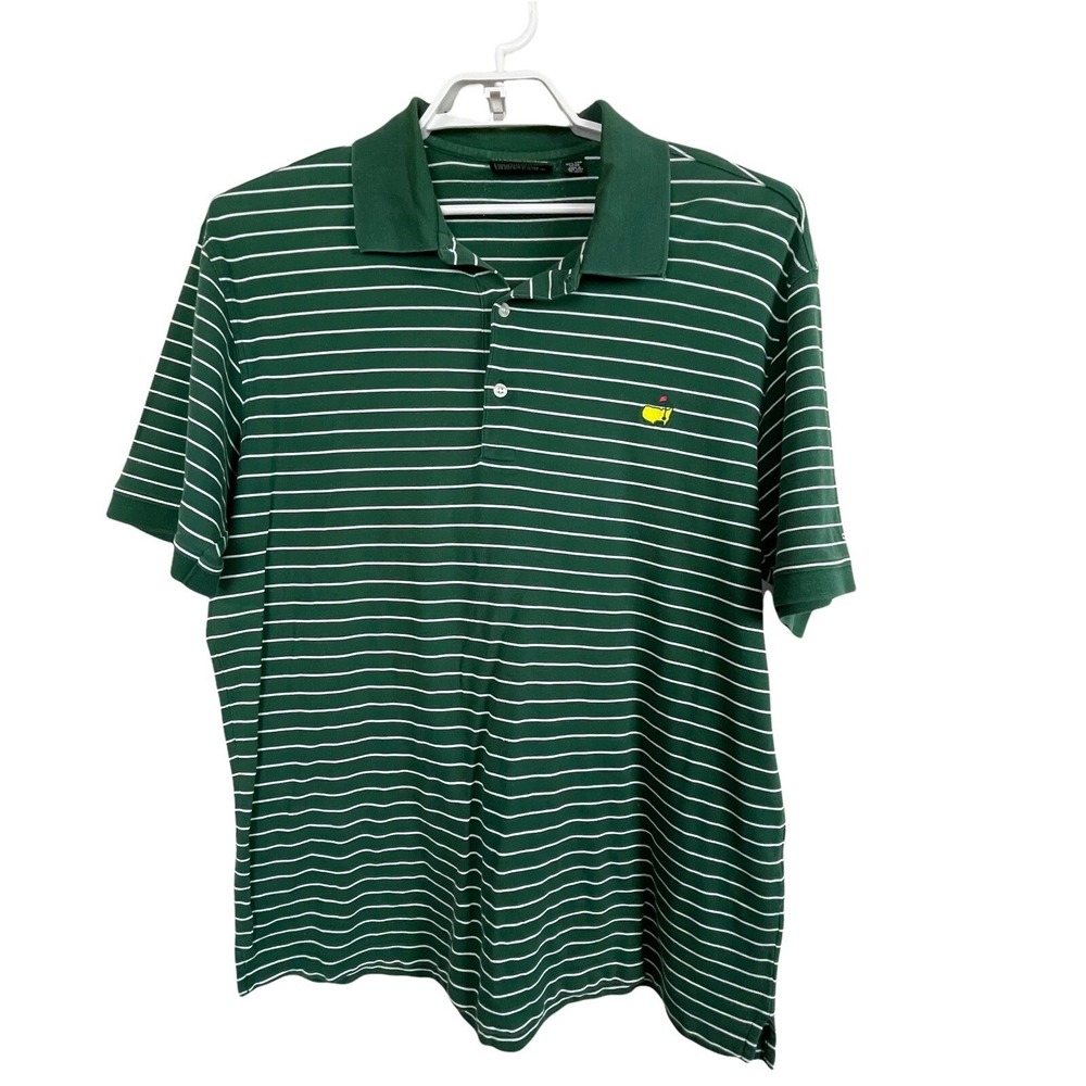 Masters Collection Golf Men's L Polo Shirt Green White Striped Preppy Tournament